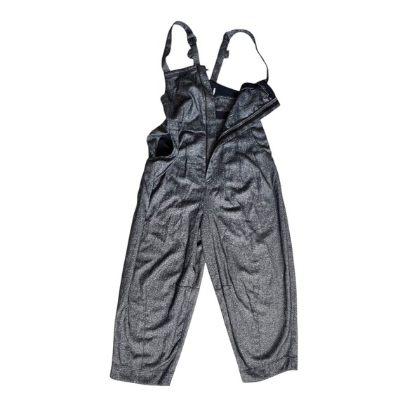 Free People Silver Metallic Herringbone Hippie Overall Relaxed Jumpsuit Boho (M) - Picture 13 of 14